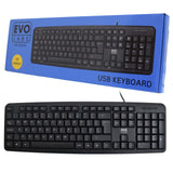 Evo Labs KD-101LUK Clavier filaire, USB Plug and Play, pleine taille, disposition Qwerty UK, idéal pour la maison ou le bureau, noir