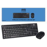 Evo Labs WM-757UK Conjunto combinado de teclado y ratón inalámbricos, con soporte integrado para tableta/móvil/teléfono inteligente, teclado Qwerty de tamaño completo de 2,4 GHz con ratón inalámbrico, ideal para el hogar/la oficina, negro