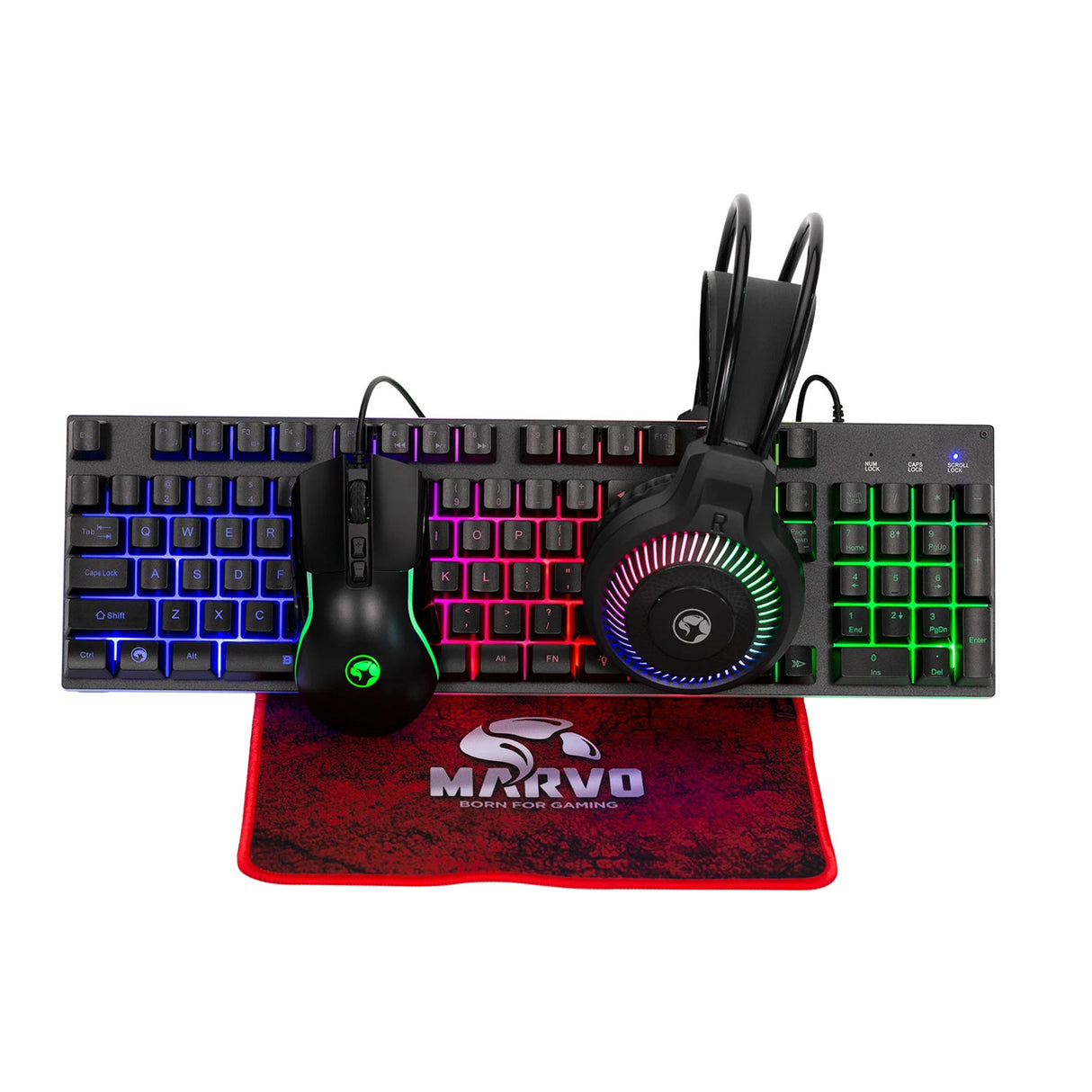 Marvo Scorpion CM416 Loot 40 4 in 1 RGB Gaming UK Layout Keyboard, Mouse, Headset and Mat Bundle (Black)