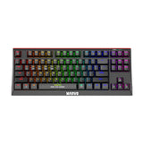 Marvo Scorpion KG953W-UK Clavier de jeu mécanique sans fil avec commutateurs rouges, conception 80 % TKL, connexion tri-mode, sans fil 2,4 GHz, Bluetooth ou filaire, rétroéclairage arc-en-ciel, anti-ghosting N-Key Rollover