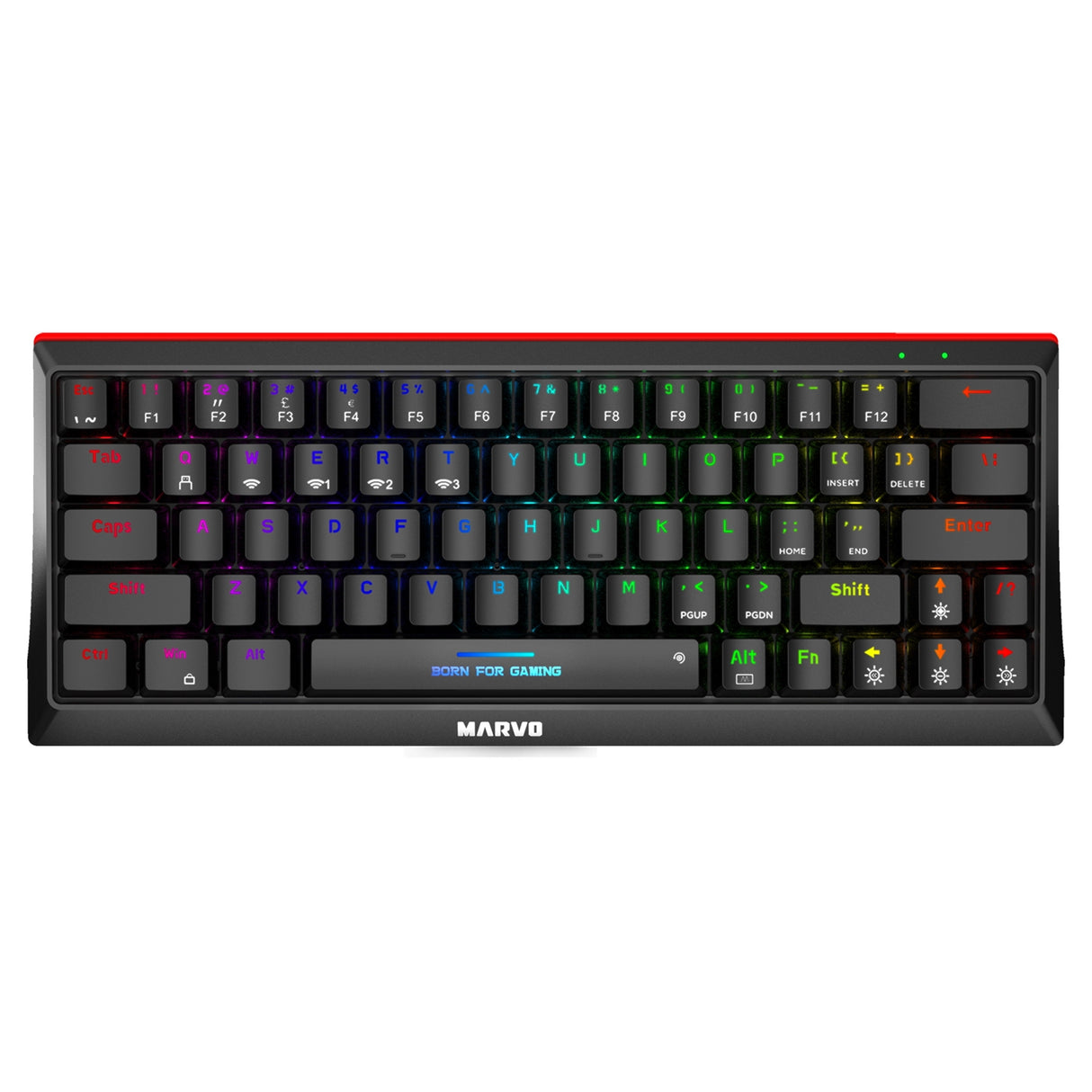 Marvo Scorpion KG962W-UK Clavier de jeu mécanique sans fil avec commutateurs rouges, design compact à 60 %, connexion tri-mode, sans fil 2,4 GHz, Bluetooth ou filaire, rétroéclairage arc-en-ciel, anti-ghosting N-Key Rollover