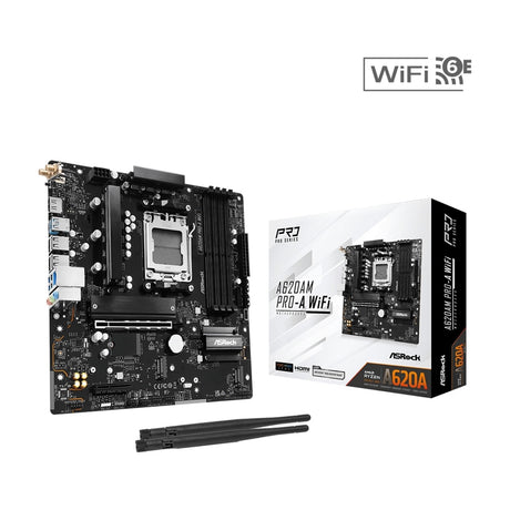 ASRock A620AM PRO-A WIFI AMD Socket AM5 Motherboard, 4 x DDR5 Slots, 3x M.2 Socket, 2.5GbE LAN, Wi-Fi 6E, 1x HDMI Port