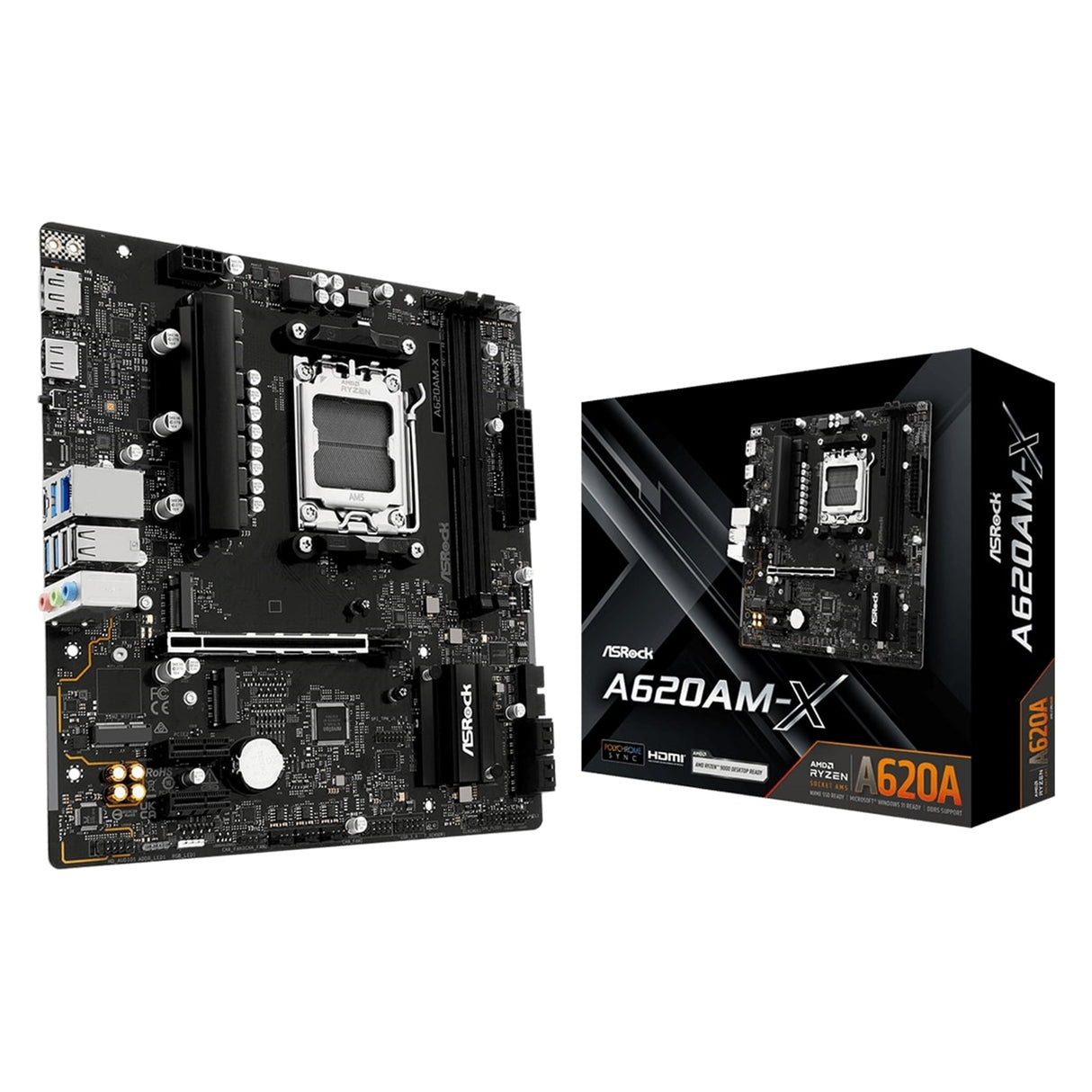 ASRock A620AM-X AMD Socket AM5 Motherboard, 2x DDR5 Slots, 2x M.2 Socket, 2.5GbE LAN, 1x HDMI Port / 1x Display Port