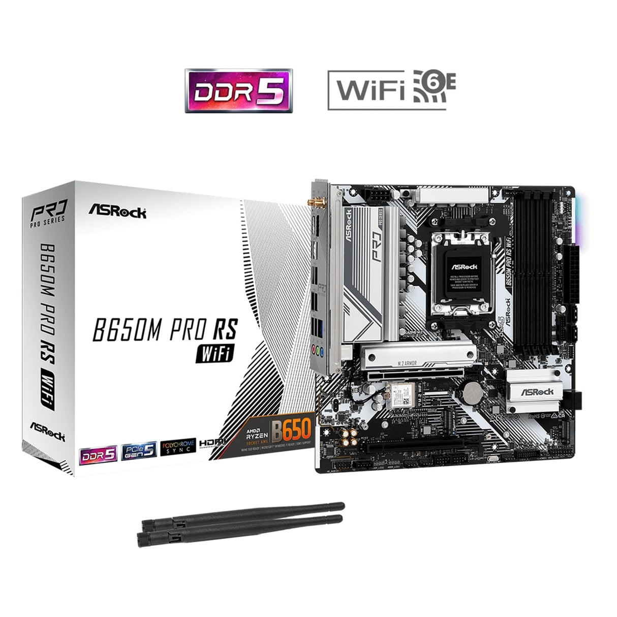 Asrock B650M PRO RS WIFI, AMD B650, AM5, Micro ATX, 4 DDR5, HDMI, DP, LAN 2,5G, Wi-Fi 6E, PCIe4, RVB, 3x M.2