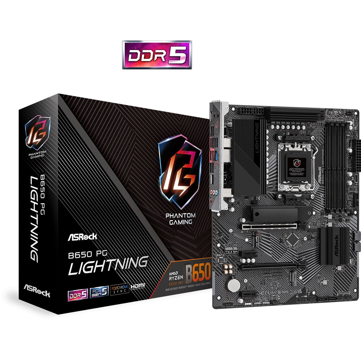 Asrock B650 PG LIGHTNING, AMD B650, AM5, ATX, 4 DDR5, HDMI, LAN 2,5G, PCIe4, 3x M.2
