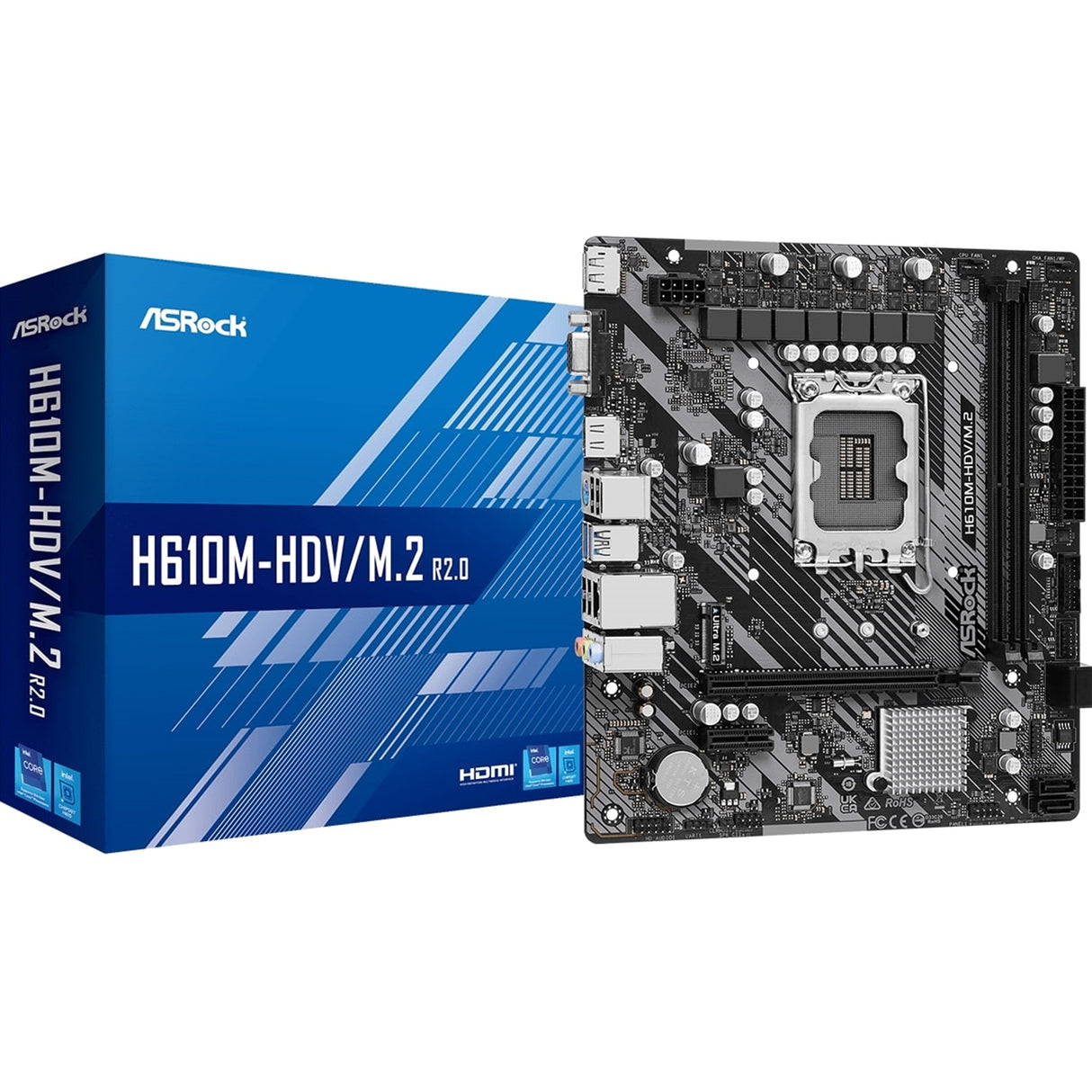 ASRock H610M-HDV/M.2 R2.0 Super Alloy Intel 1700 Socket Motherboard, Micro-ATX, 2x DDR4 Slots, 1x M.2 Socket, GbE LAN, 1x D-Sub / 1x DisplayPort / 1x HDMI Port