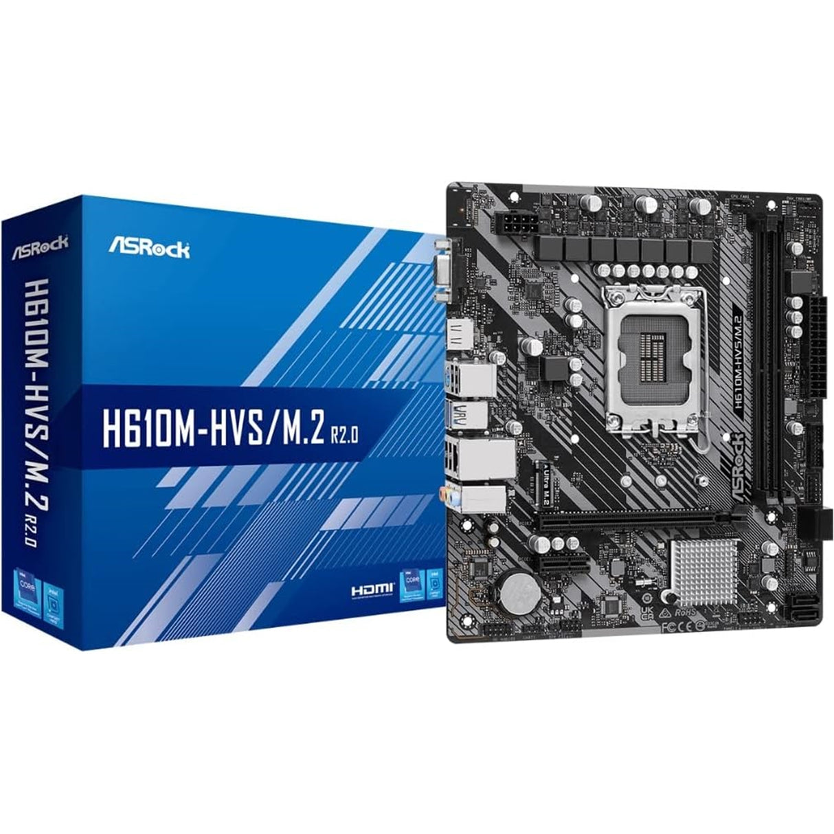 ASRock H610M-HDV/M.2 R2.0 Super Alloy Intel 1700 Socket Motherboard, Micro-ATX, 2x DDR4 Slots, 1x M.2 Socket, GbE LAN, 1x D-Sub / 1x DisplayPort / 1x HDMI Port