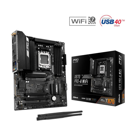 ASRock X870 Pro-A WiFi AMD AM5 Socket Motherboard, 4 x DDR5 Slots, 3x M.2 Socket, 2.5GbE LAN, Wi-Fi 7, 1x HDMI Port / 2x USB-C (USB4)