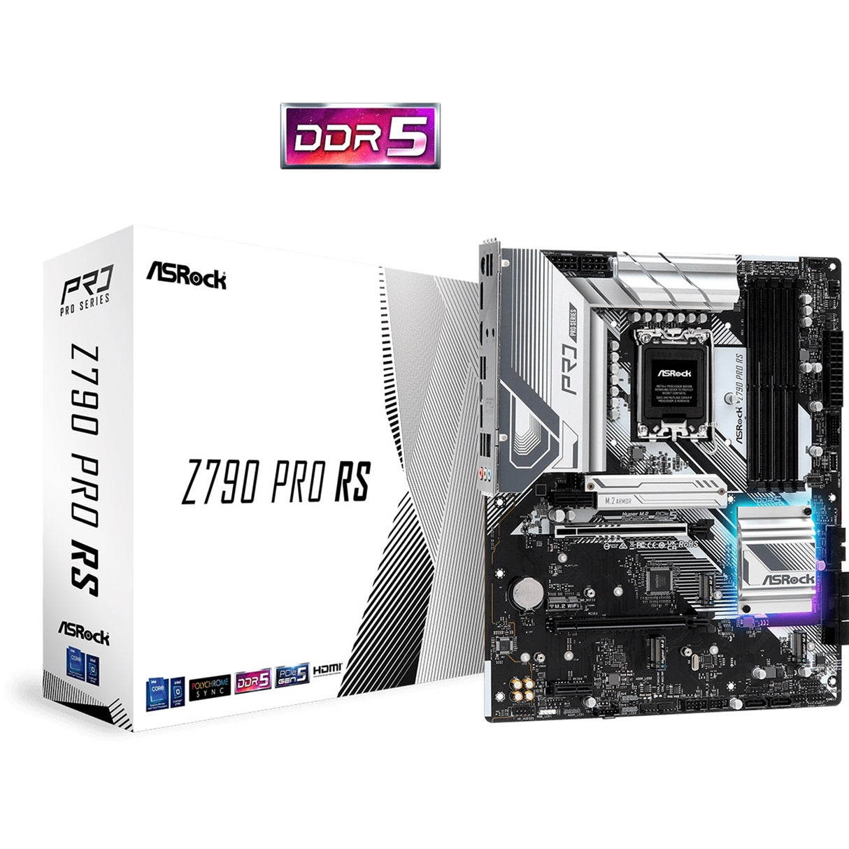 ASRock Z790 Pro RS Intel 1700 Socket Motherboard, ATX, 4x DDR5 Slots, 5x M.2 Sockets, 2x USB-C Port, Fitted I/O Shield, 2.5GbE LAN, 1x DisplayPort / 1x HDMI Port