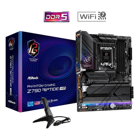ASRock Z790 Riptide WiFi PHANTOM GAMING Intel 1700 Socket Motherboard, ATX, 4x DDR5 Slots, 5x M.2 Sockets, Fitted I/O Shield, 2.5GbE LAN, Wi-Fi 7, 1x DisplayPort / 1x HDMI Port