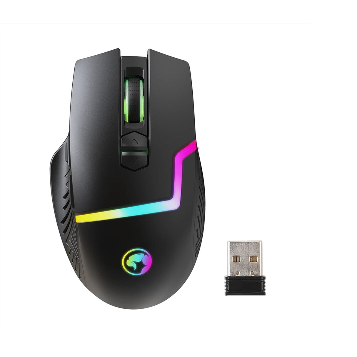 Marvo Scorpion M791W Souris de jeu double mode sans fil et filaire, rechargeable, RVB avec 7 modes d'éclairage, 6 niveaux réglables jusqu'à 10 000 dpi, capteur optique de qualité jeu avec 8 boutons, noir