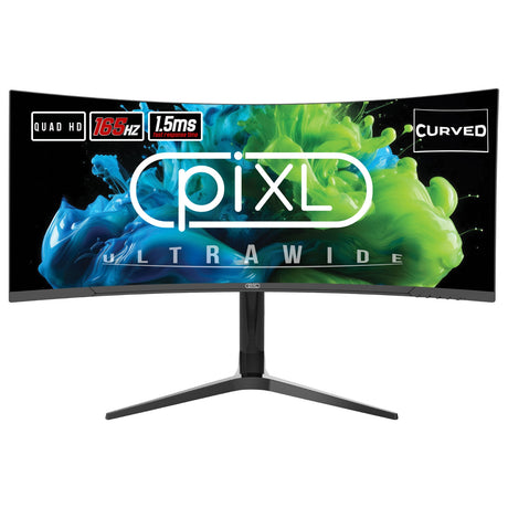 piXL CM34C7 34 Inch Ultrawide Curved Gaming Monitor, 165Hz, 1.5ms Response Time, 3440x1440 Resolution, HDMI, DisplayPort, USB-C, USB-B, USB-A x 2, Audio, R1500 Curve, Height Adjustable, 3 Year Warranty