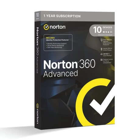 Norton 360 Advanced Antivirus Software for 10 Devices 1-year