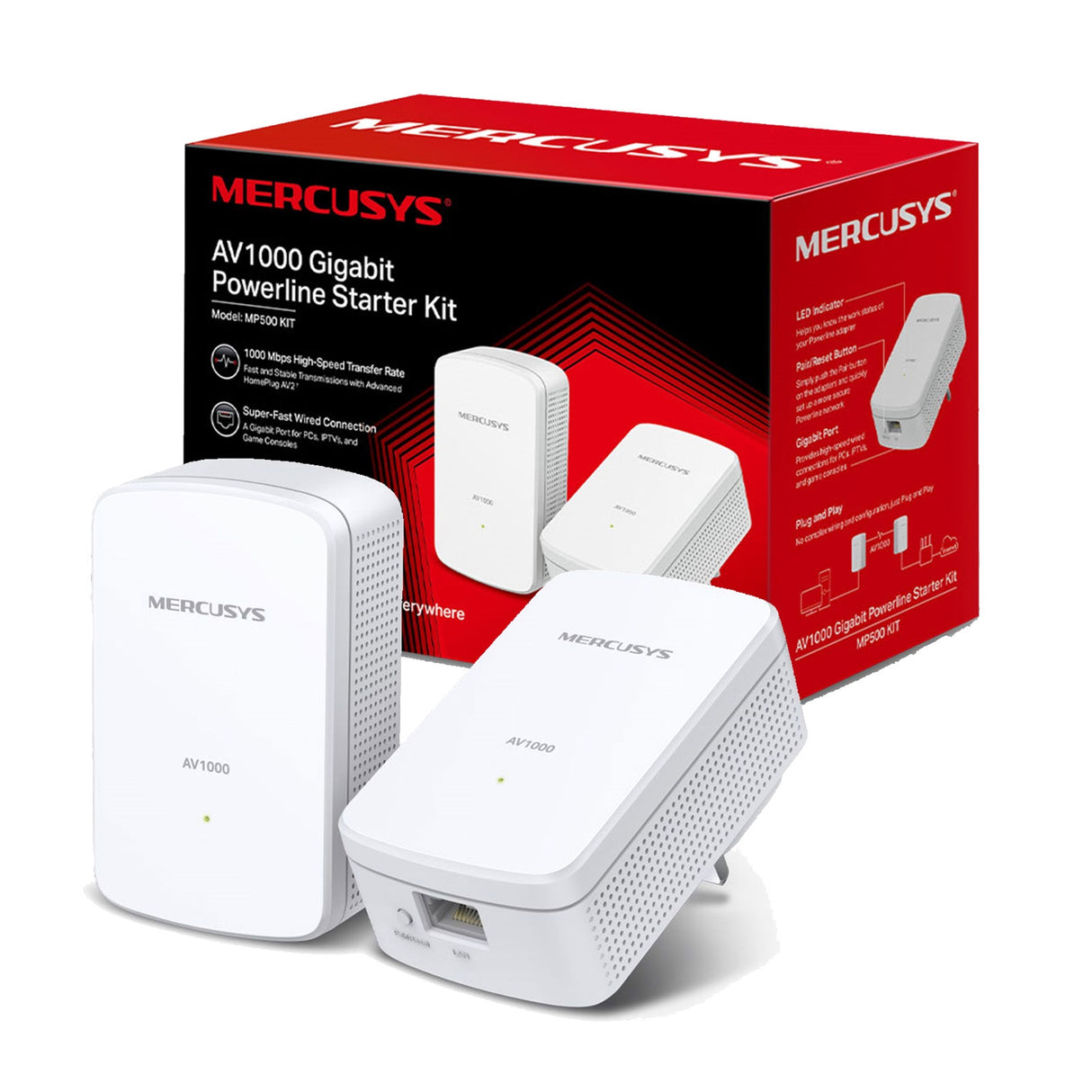 Mercusys MP500 KIT AV1000 Gigabit Powerline Starter Kit (UK Plug)