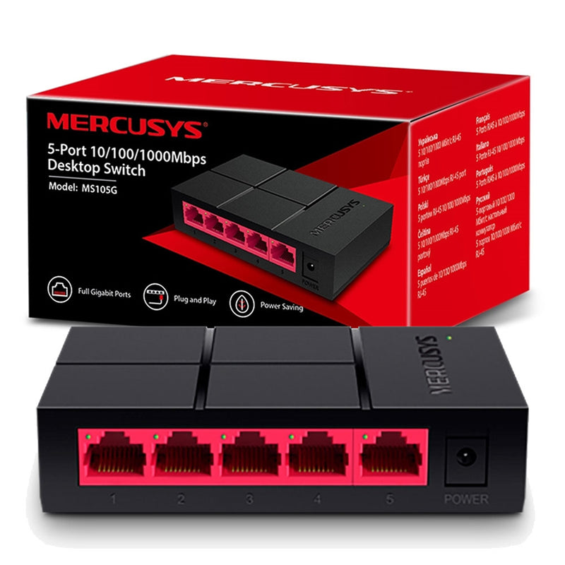 Mercusys (MS105G) Conmutador de escritorio no administrado Gigabit de 5 puertos, caja de plástico