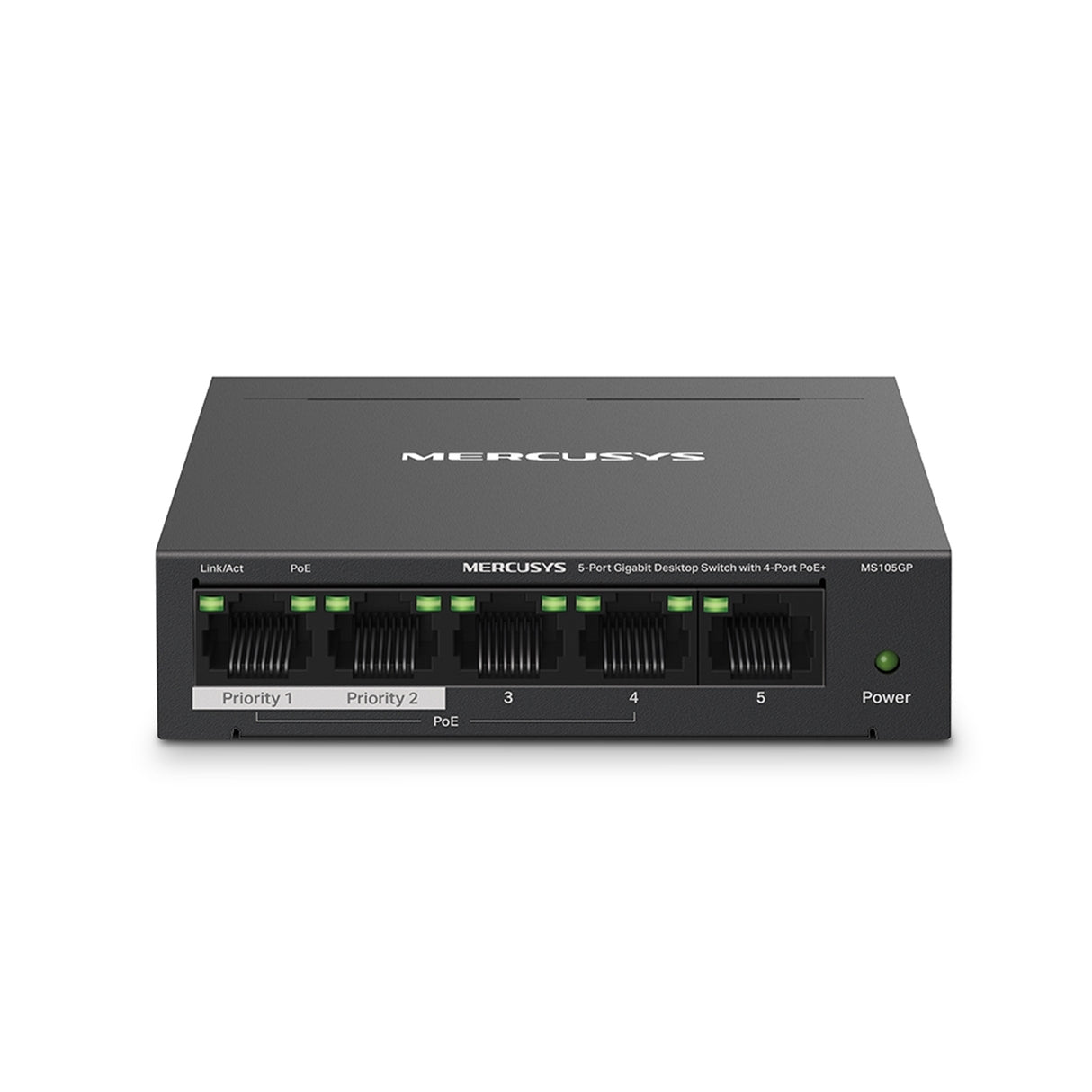 Mercusys (MS105GP) Conmutador de escritorio Gigabit de 5 puertos con PoE+ de 4 puertos, caja de acero