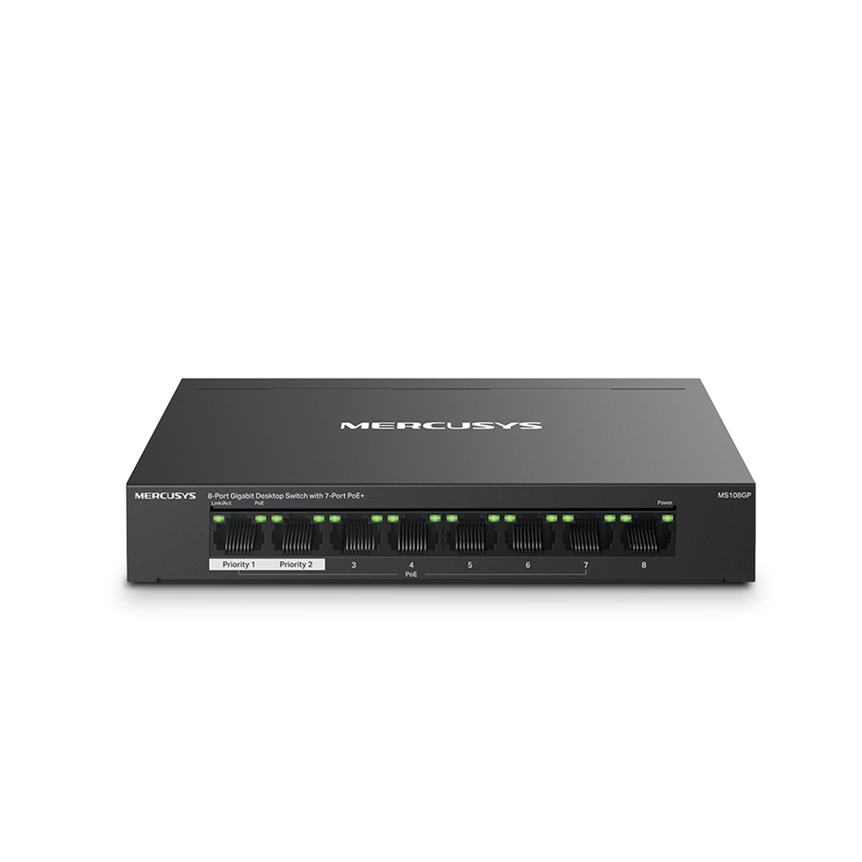 Mercusys (MS108GP) Conmutador de escritorio Gigabit de 8 puertos con PoE+ de 7 puertos, caja de acero