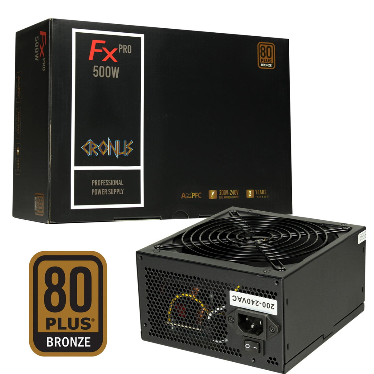 Fuente de alimentación CRONUS 500ATV FX PRO de 500 W, ventilador de refrigeración silencioso de 140 mm, bronce 80 PLUS, no modular, cables negros planos, rendimiento supremo