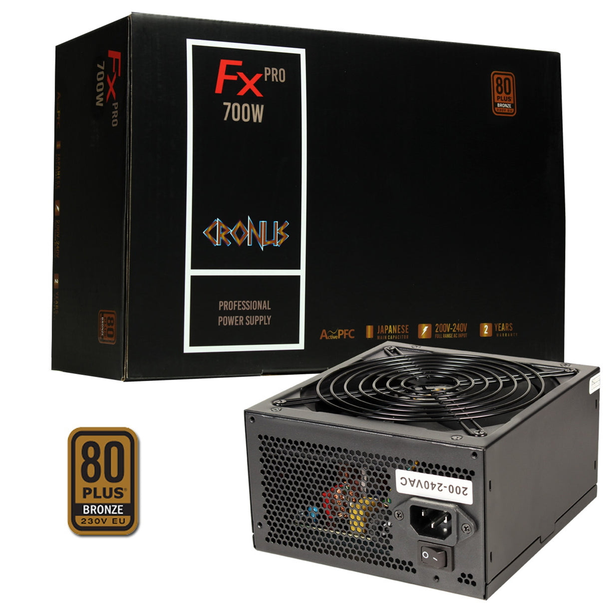 CRONUS 700ATV FX PRO Bloc d'alimentation 700 W, ventilateur de refroidissement silencieux 140 mm, bronze 80 PLUS, non modulaire, câbles plats noirs, performances suprêmes