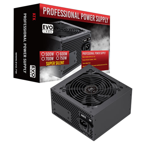 EVO LABS BR500-12BL 500W PSU,120mm Black Silent Fan with Improved Ventilation, Non Modular, High-Efficiency, PFC Certified, CE Compliant, Retail Packaged
