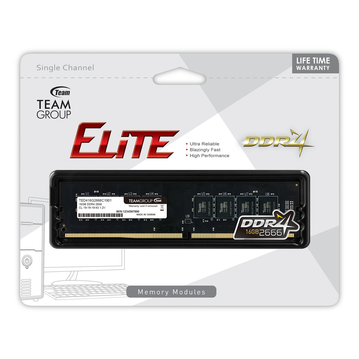 Team ELITE Memoria del sistema DIMM DDR4 de 16 GB sin disipador térmico (1 x 16 GB) de 2666 MHz