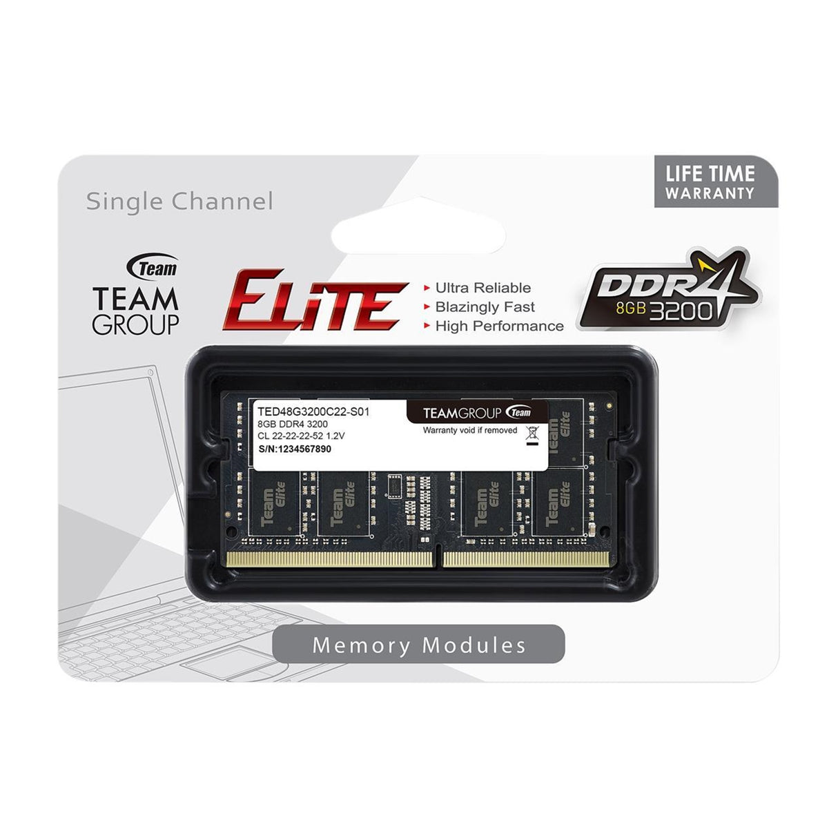 Team Elite Mémoire système SODIMM DDR4 8 Go sans dissipateur thermique (1 x 8 Go)