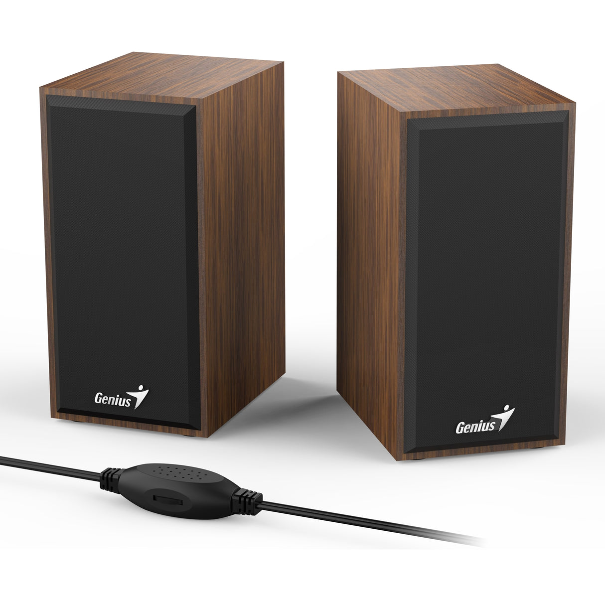 Genius SP-HF180 6W Wooden Desktop USB 2.0 Stereo Speakers with 3.5mm Audio Jack & Volume Control, Natural Wood