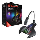 Marvo Scorpion MIC-01 Microphone de jeu RVB, alimenté par USB pour PC ou ordinateur portable, éclairage arc-en-ciel RVB, bras de perche flexible, base robuste, noir