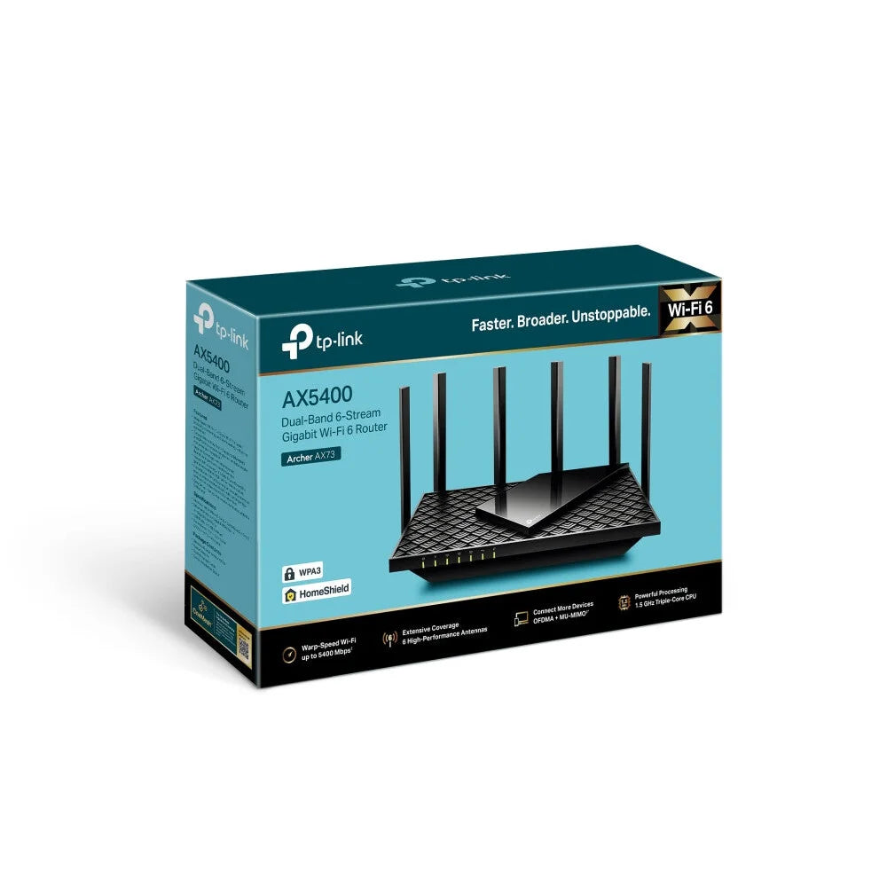 TP-LINK (Archer AX73) AX5400 (574+4804) Routeur sans fil Gigabit Wi-Fi 6 double bande, OFDMA, MU-MIMO, 4 ports, GB WAN, USB 3.0, connectez jusqu'à 200 appareils